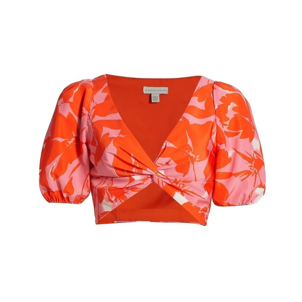 ML Monique Lhuillier Printed Taffeta Crop Top 10